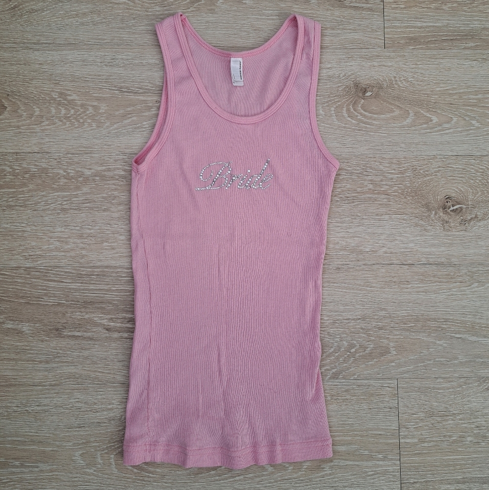 American Apparel Bride Pink Ribbed Tank Top Sz L - Picture 2 of 7
